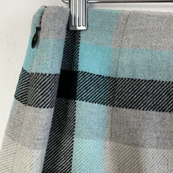 Talbots Wool Blend Blue Grey Checkered Plaid A-Line Skirt Sz 6 - Picture 4 of 6